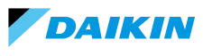 Blue Daikin logo with stylized letter "D" and brand name in bold, uppercase letters.