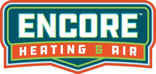 Logo of Encore Heating & Air, with bold white and orange text on a teal and orange background.
