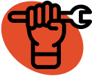 Icon of a hand gripping a horizontal bar against an orange, irregular circular background.